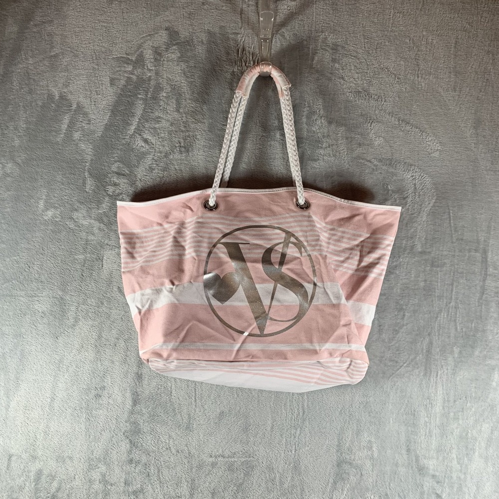 Victoria's Secret Pink Tote Bag Stripe Rope Handle Beach Bag VS Y2K
